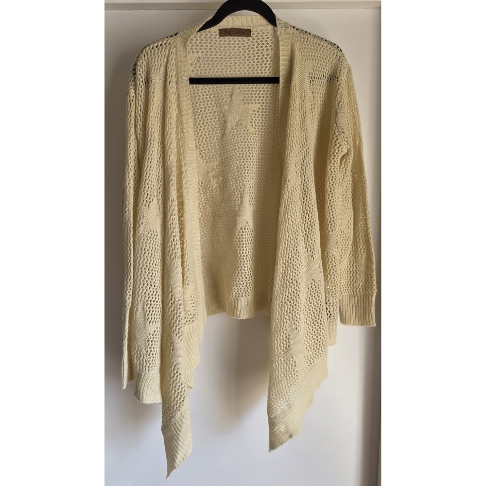 The Classic Women Cream Cardigan Star Pattern Long Sleeve Sweater Wrap Shrug